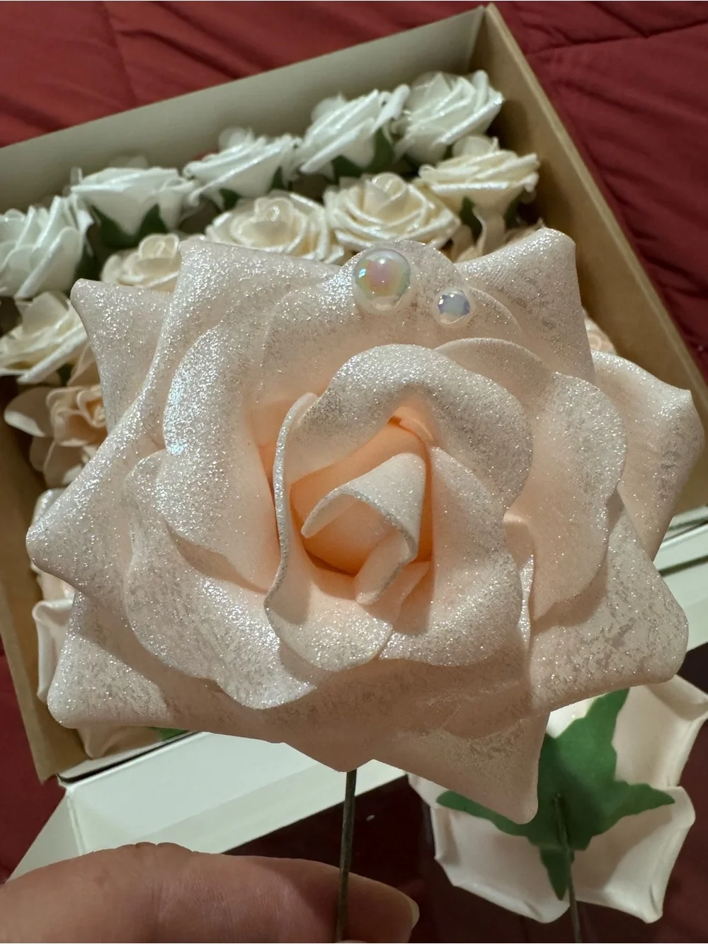 Ling’s Moment Artificial Foam Roses Blush Ivory Wedding Flowers Craft Decor Set